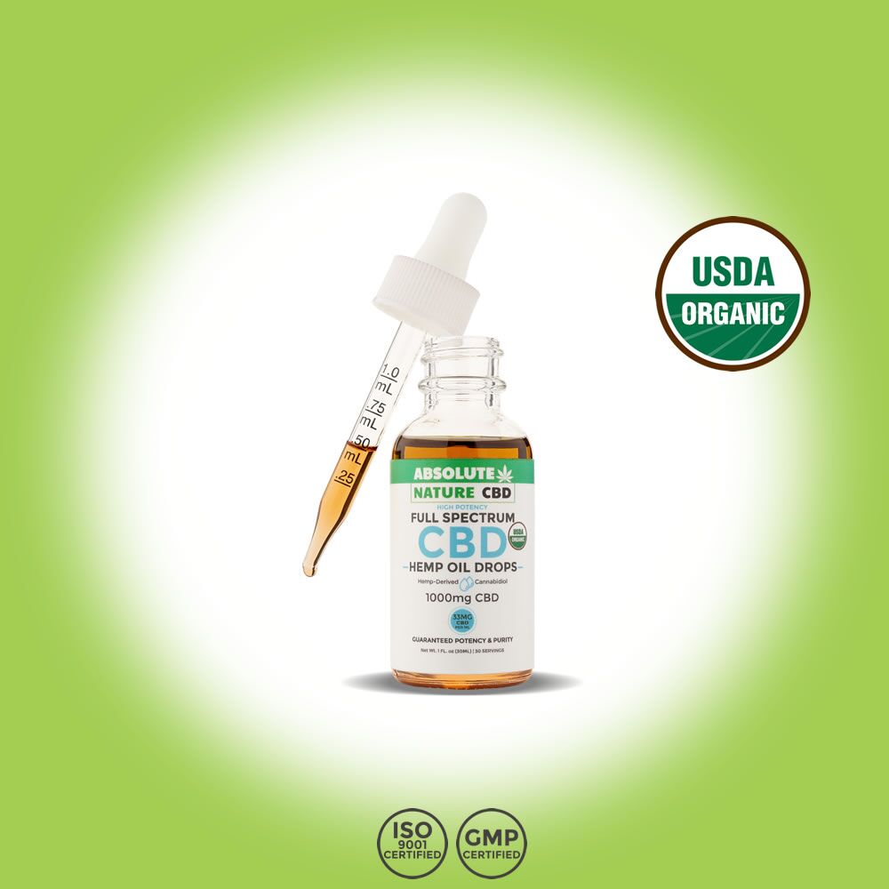 USDA Organic – 1000mg CBD Oil Drops / Tincture – Full Spectrum – 30ml