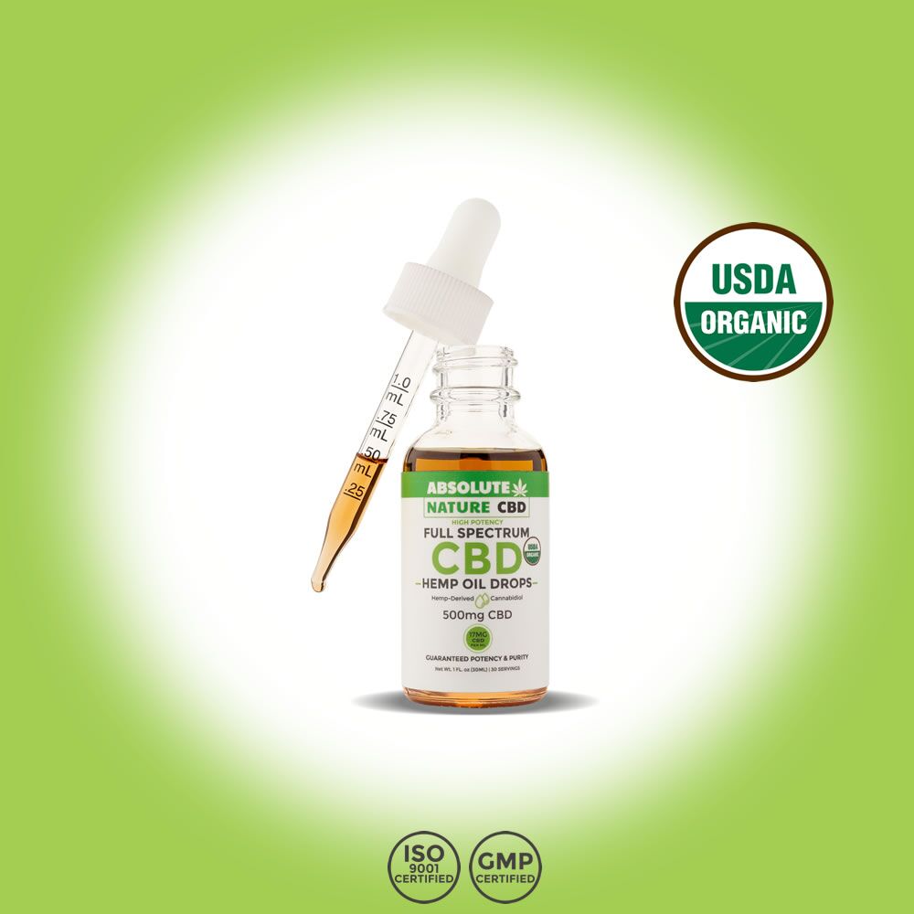 USDA Organic 500mg CBD Oil Drops – Tincture – Full-Spectrum – 30ml